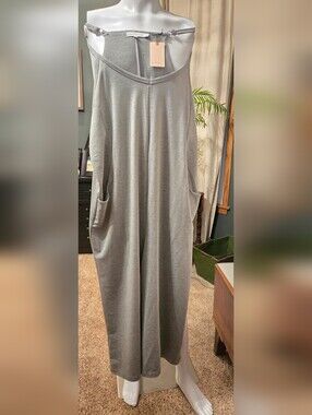 Sleeveless Gray Maxi Jumpsuit with Pockets NWT